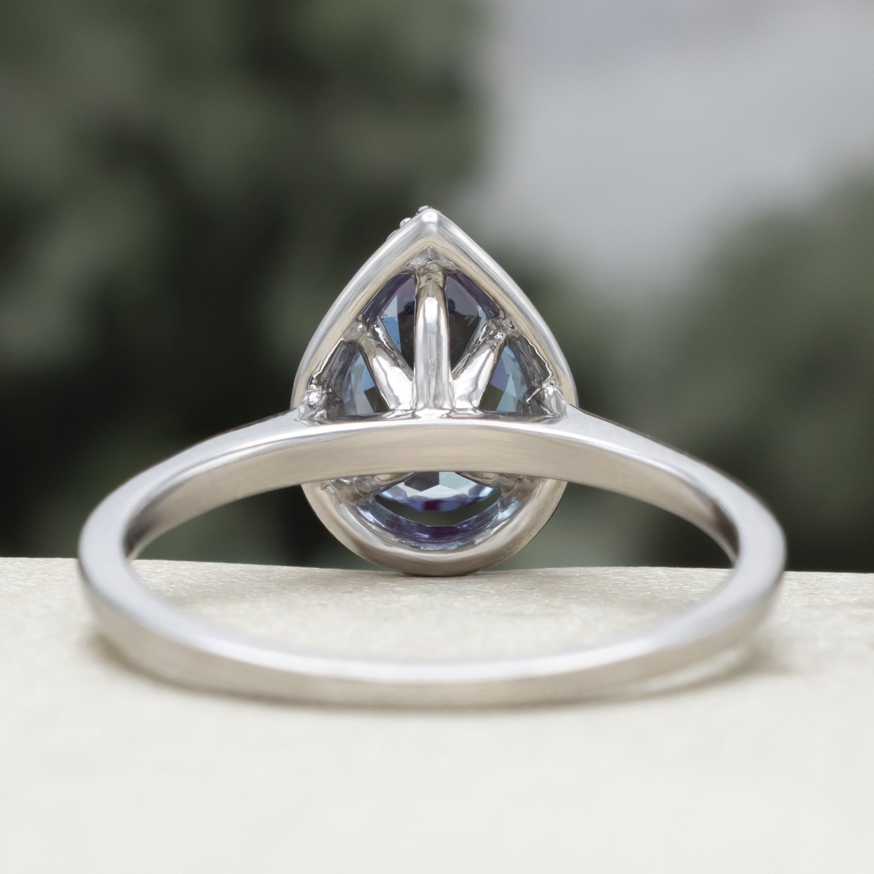"Clariss" - Pear Cut Lab-Grown Alexandrite Engagement Ring With Diamond Halo - Ready To Ship