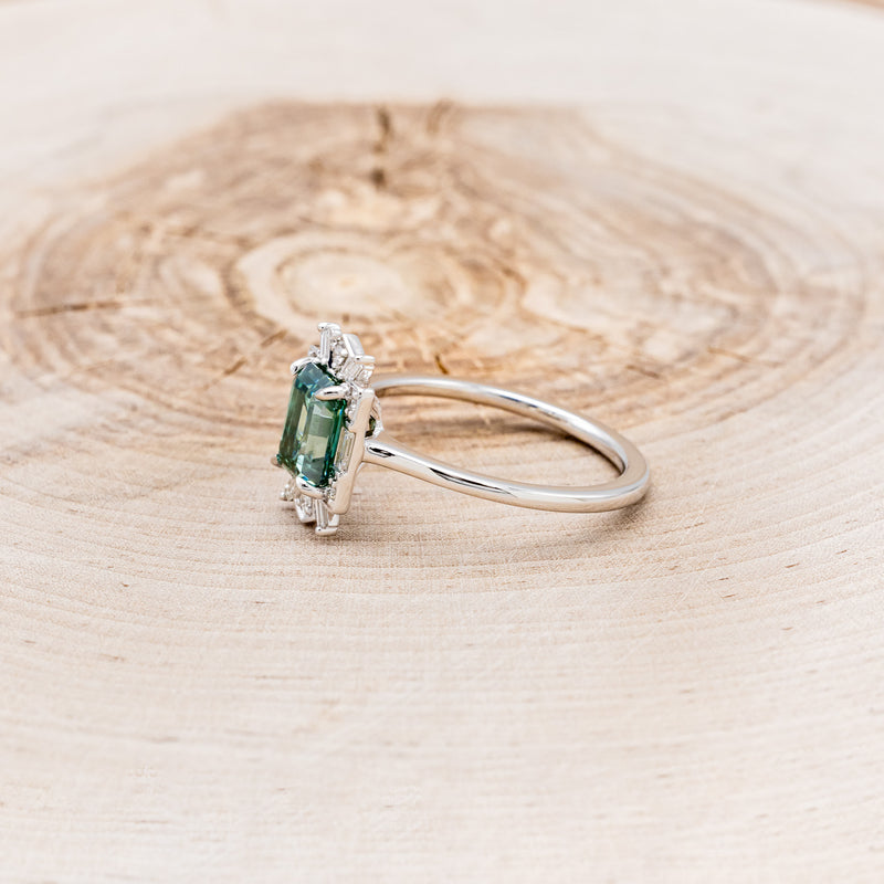 "CLEOPATRA" - EMERALD CUT GREEN MOISSANITE ENGAGEMENT RING WITH DIAMOND ACCENTS-3