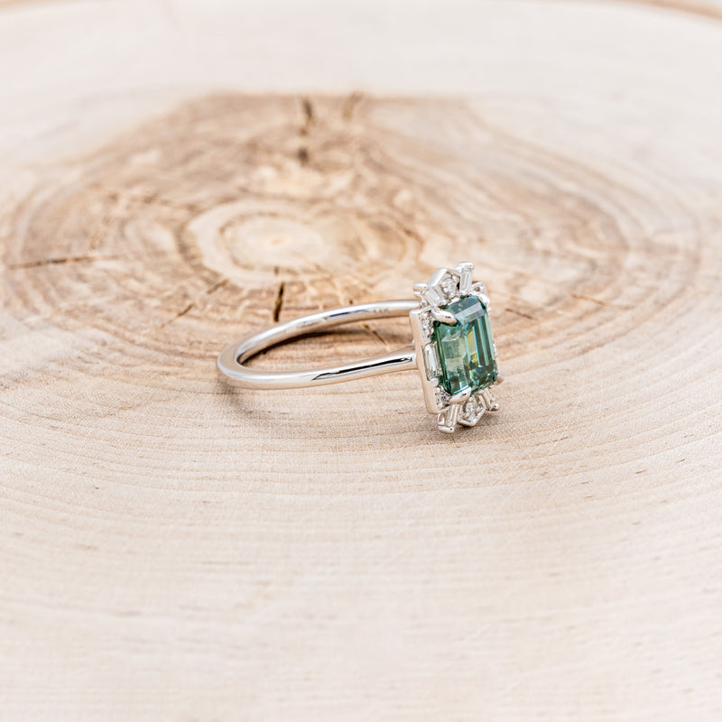 "CLEOPATRA" - EMERALD CUT GREEN MOISSANITE ENGAGEMENT RING WITH DIAMOND ACCENTS-5