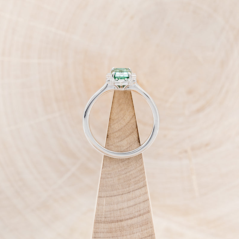 "CLEOPATRA" - EMERALD CUT GREEN MOISSANITE ENGAGEMENT RING WITH DIAMOND ACCENTS-6