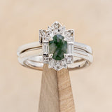 "CLEOPATRA" - OVAL MOSS AGATE ENGAGEMENT RING WITH DIAMOND ACCENTS & TRACER-1