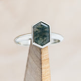 "CORA" - ELONGATED HEXAGON CUT MOSS AGATE SOLITAIRE ENGAGEMENT RING-Staghead Designs