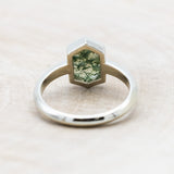 "CORA" - ELONGATED HEXAGON CUT MOSS AGATE SOLITAIRE ENGAGEMENT RING-Staghead Designs