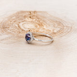 "CORALIE" - ROUND CUT LAB-GROWN ALEXANDRITE ENGAGEMENT RING WITH A DIAMOND HALO