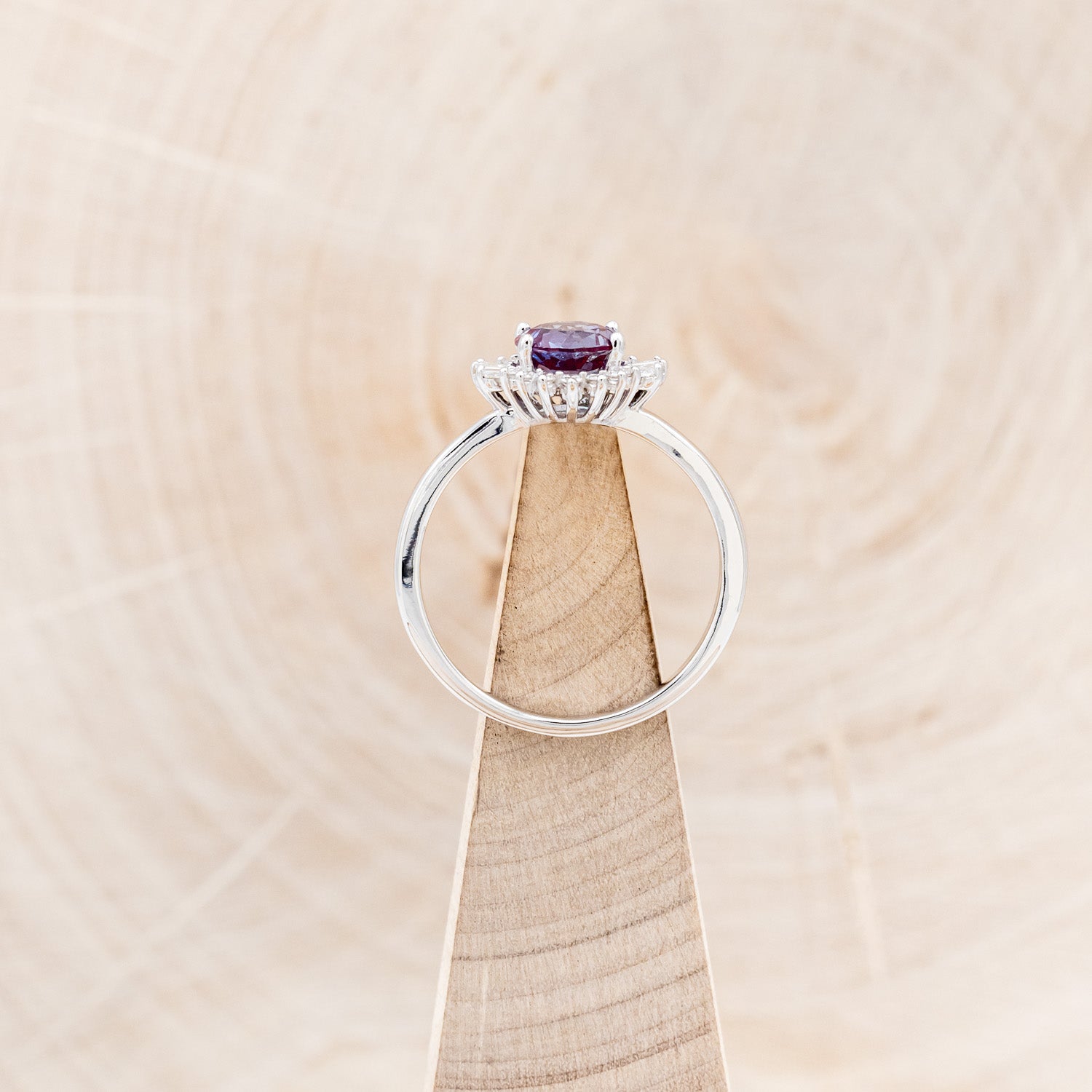 "CORALIE" - ROUND CUT LAB-GROWN ALEXANDRITE ENGAGEMENT RING WITH A DIAMOND HALO-18