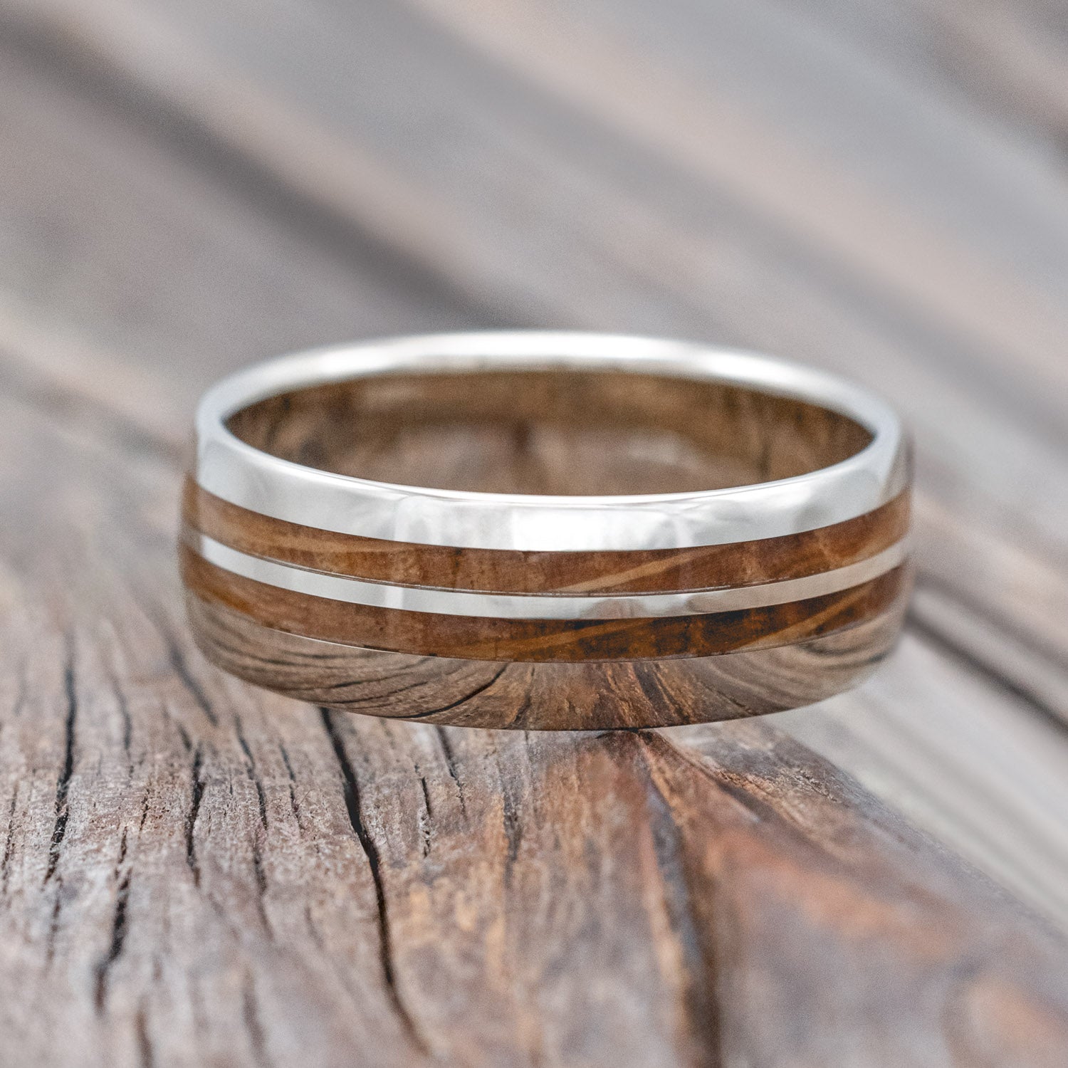 "COSMO" - DOMED WHISKEY BARREL OAK WEDDING RING-Staghead Designs