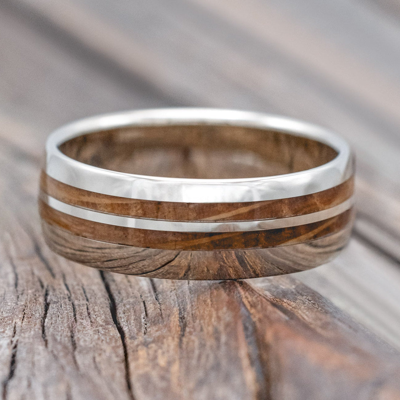 "Cosmo" - Domed Whiskey Barrel Oak Wedding Ring-Staghead Designs