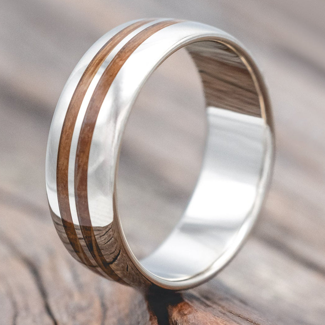 "Cosmo" - Domed Whiskey Barrel Oak Wedding Ring-Staghead Designs