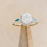 "CRAZY ON YOU" - HEXAGON MOISSANITE ENGAGEMENT RING WITH DIAMOND HALO & TURQUOISE INLAYS-1