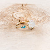 "CRAZY ON YOU" - HEXAGON MOONSTONE ENGAGEMENT RING WITH DIAMOND HALO & TURQUOISE INLAYS