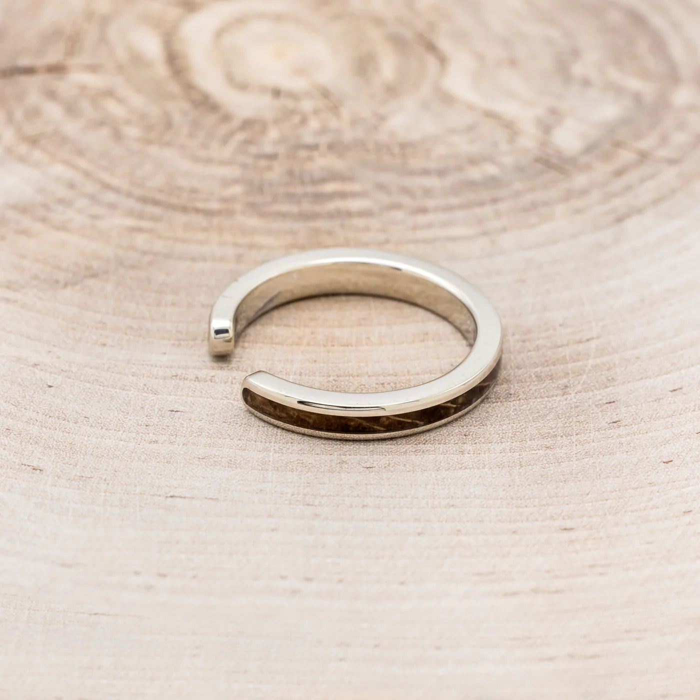 CUFFED STACKING BAND WITH WHISKEY BARREL OAK - 14K WHITE GOLD - SIZE 6 3/4-Staghead Designs