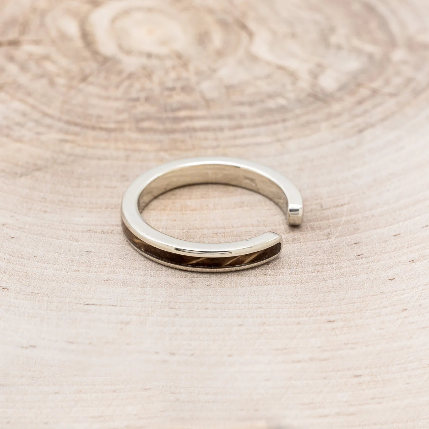 CUFFED STACKING BAND WITH WHISKEY BARREL OAK - 14K WHITE GOLD - SIZE 6 3/4-Staghead Designs