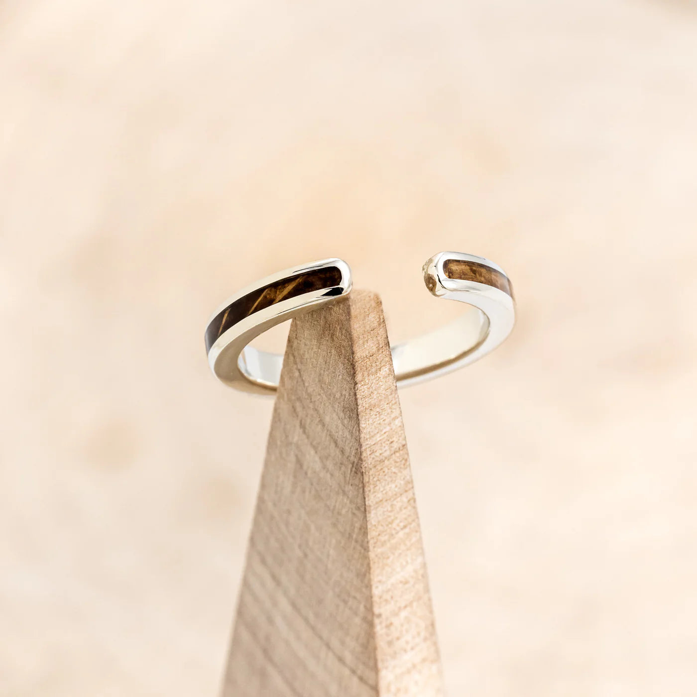 CUFFED STACKING BAND WITH WHISKEY BARREL OAK - 14K WHITE GOLD - SIZE 6 3/4-Staghead Designs