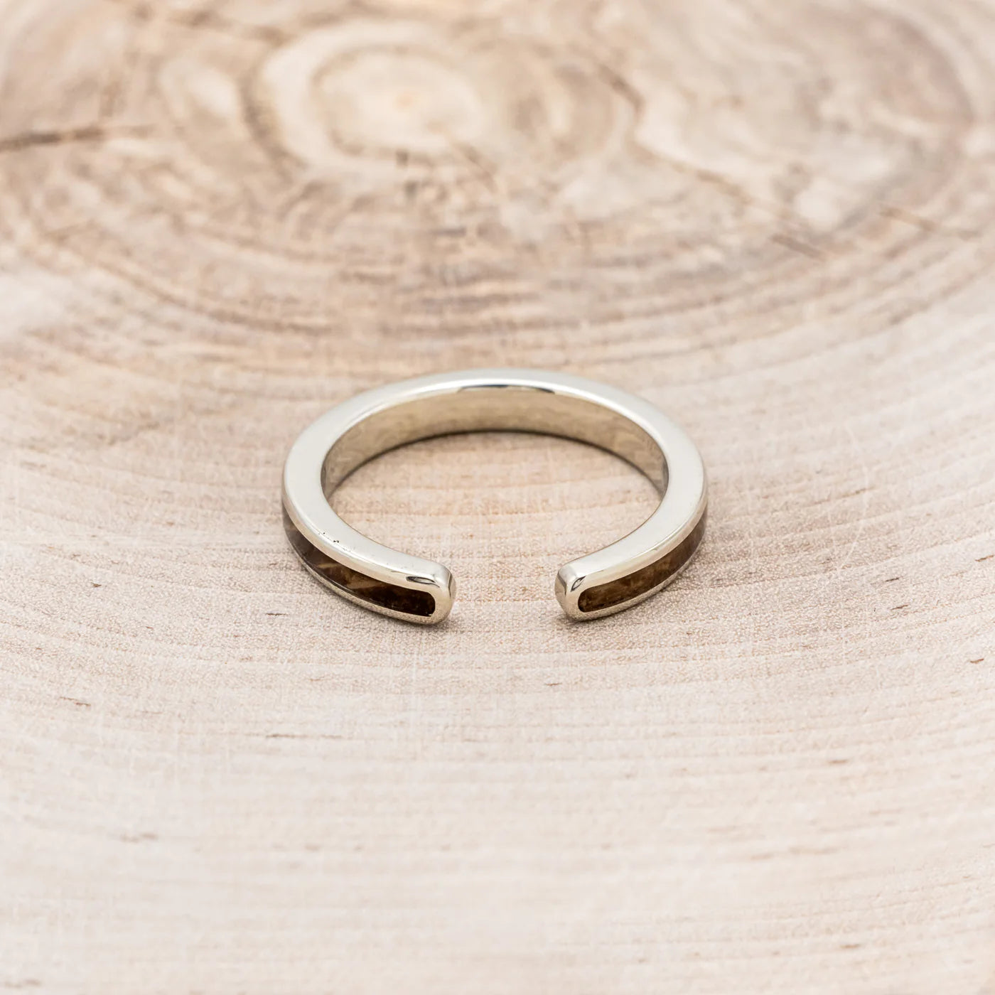 CUFFED STACKING BAND WITH WHISKEY BARREL OAK - 14K WHITE GOLD - SIZE 6 3/4-Staghead Designs