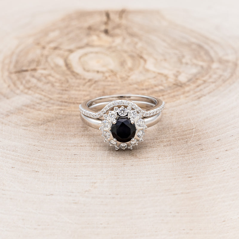 "DELANEY" - ROUND CUT BLACK MOISSANITE ENGAGEMENT RING WITH DIAMOND HALO & TRACER-4