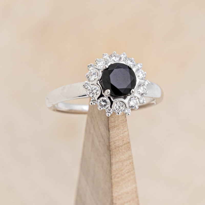 "DELANEY" - ROUND CUT BLACK MOISSANITE ENGAGEMENT RING WITH DIAMOND HALO-1