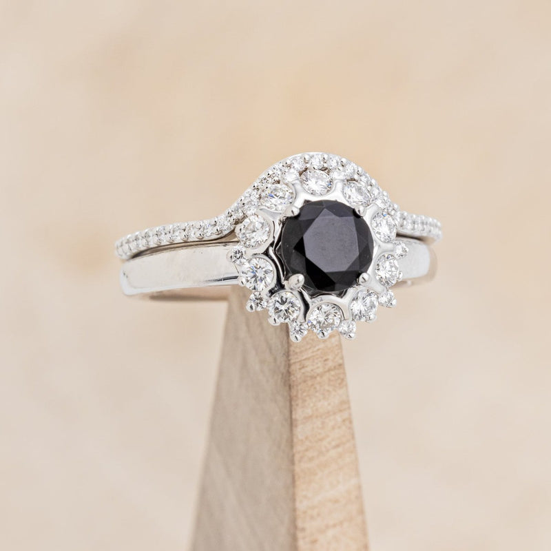 "DELANEY" - ROUND CUT BLACK MOISSANITE ENGAGEMENT RING WITH DIAMOND HALO & TRACER-1