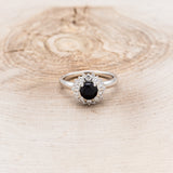 "DELANEY" - ROUND CUT BLACK MOISSANITE ENGAGEMENT RING WITH DIAMOND HALO & TRACER-9