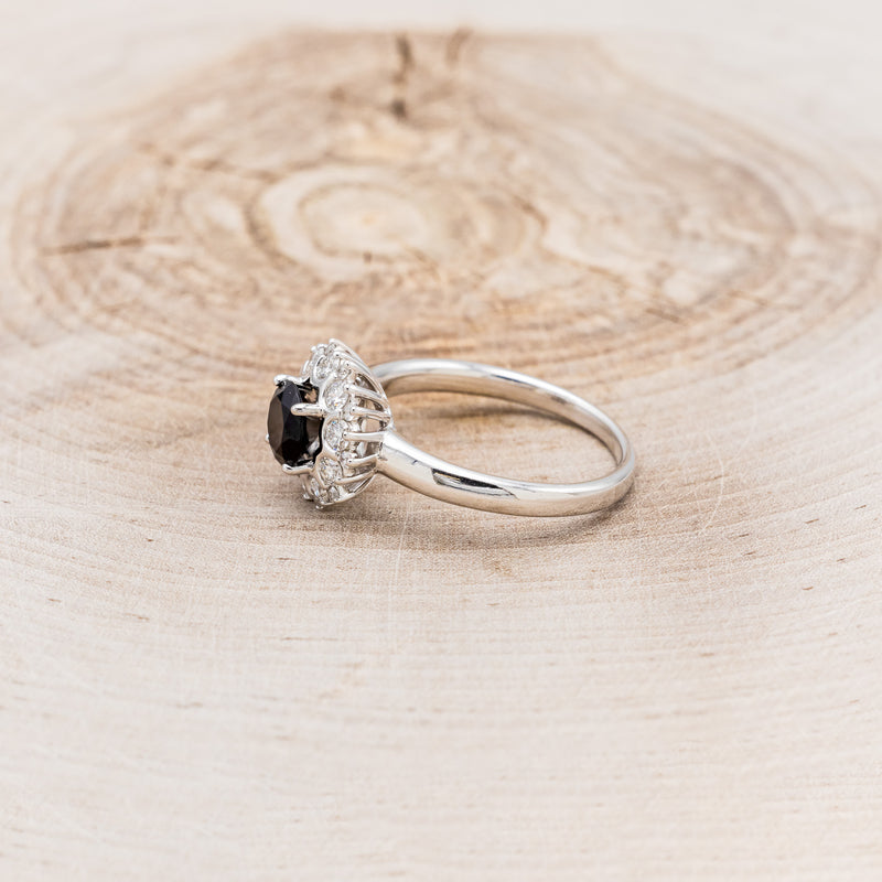 "DELANEY" - ROUND CUT BLACK MOISSANITE ENGAGEMENT RING WITH DIAMOND HALO & TRACER-8