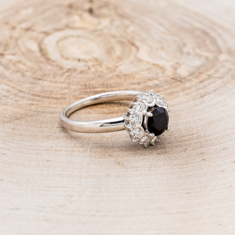 "DELANEY" - ROUND CUT BLACK MOISSANITE ENGAGEMENT RING WITH DIAMOND HALO-2