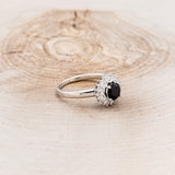 "DELANEY" - ROUND CUT BLACK MOISSANITE ENGAGEMENT RING WITH DIAMOND HALO & TRACER-7