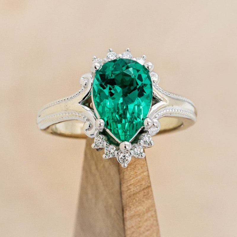 "DESTINY" - PEAR-SHAPED LAB-GROWN EMERALD ENGAGEMENT RING WITH DIAMOND ACCENTS-1