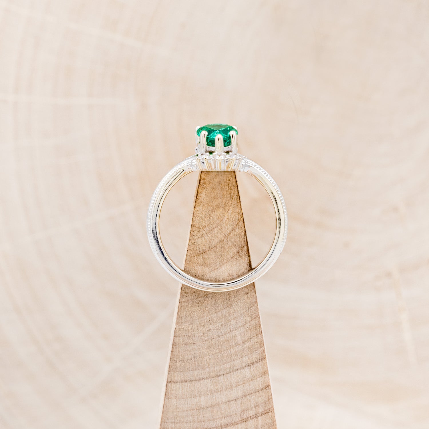 "DESTINY" - PEAR-SHAPED LAB-GROWN EMERALD ENGAGEMENT RING WITH DIAMOND ACCENTS-6