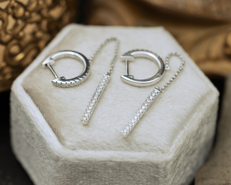 1/4 CTW NATURAL DIAMOND HINGED HOOP CHAIN EARRINGS-1