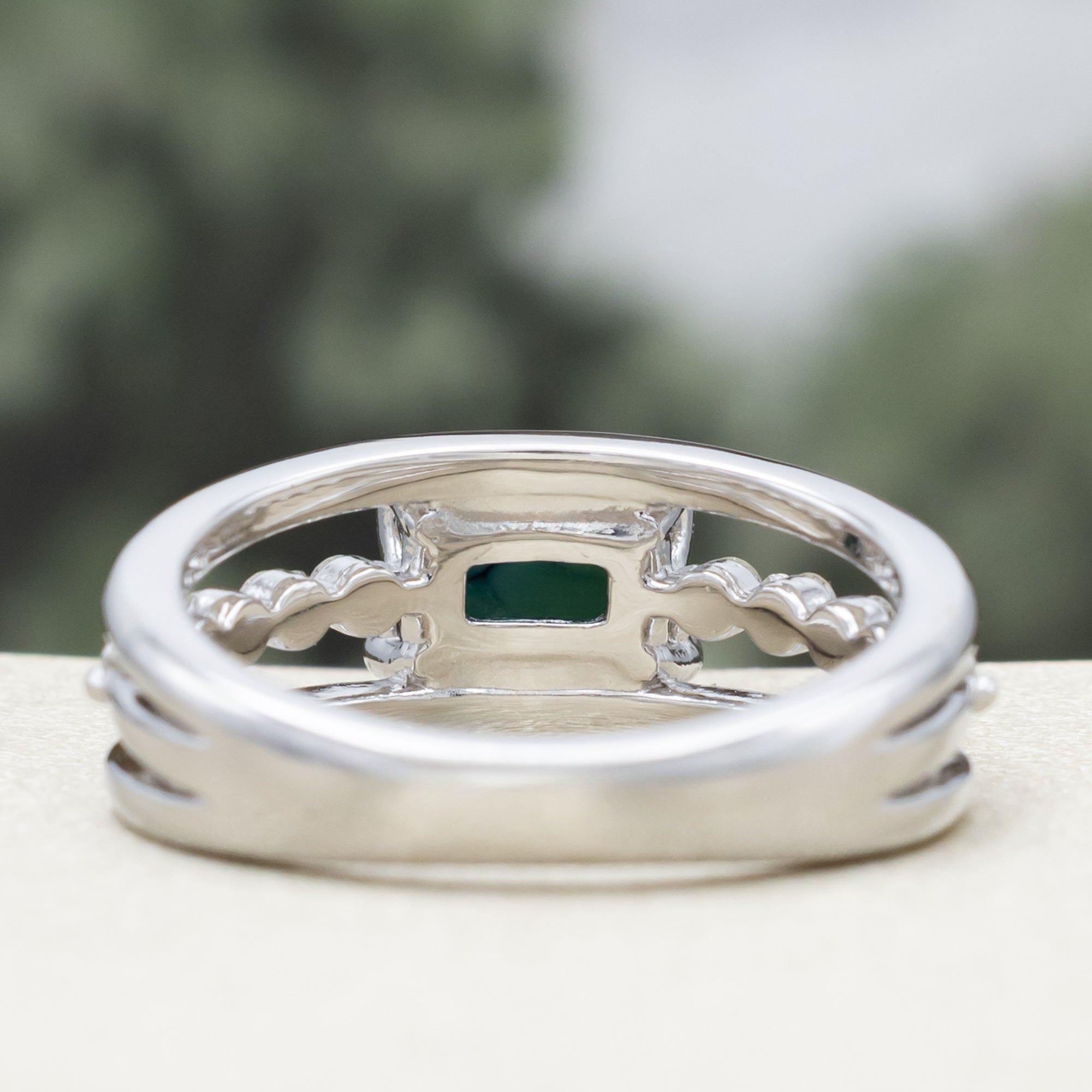 "DOLLY" - EMERALD CABOCHON CUT TURQUOISE ENGAGEMENT RING WITH DIAMOND ACCENTS-Staghead Designs