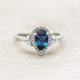 "DREAM" - PEAR-SHAPED LAB-GROWN ALEXANDRITE ENGAGEMENT RING WITH DIAMOND HALO & ACCENTS-Staghead Designs