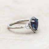 "DREAM" - PEAR-SHAPED LAB-GROWN ALEXANDRITE ENGAGEMENT RING WITH DIAMOND HALO & ACCENTS-Staghead Designs