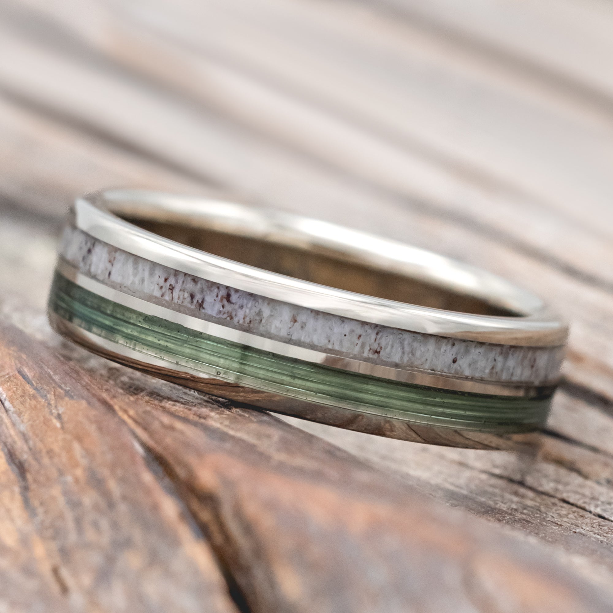 "Dyad" - Antler & Fishing Line Wedding Band-Staghead Designs
