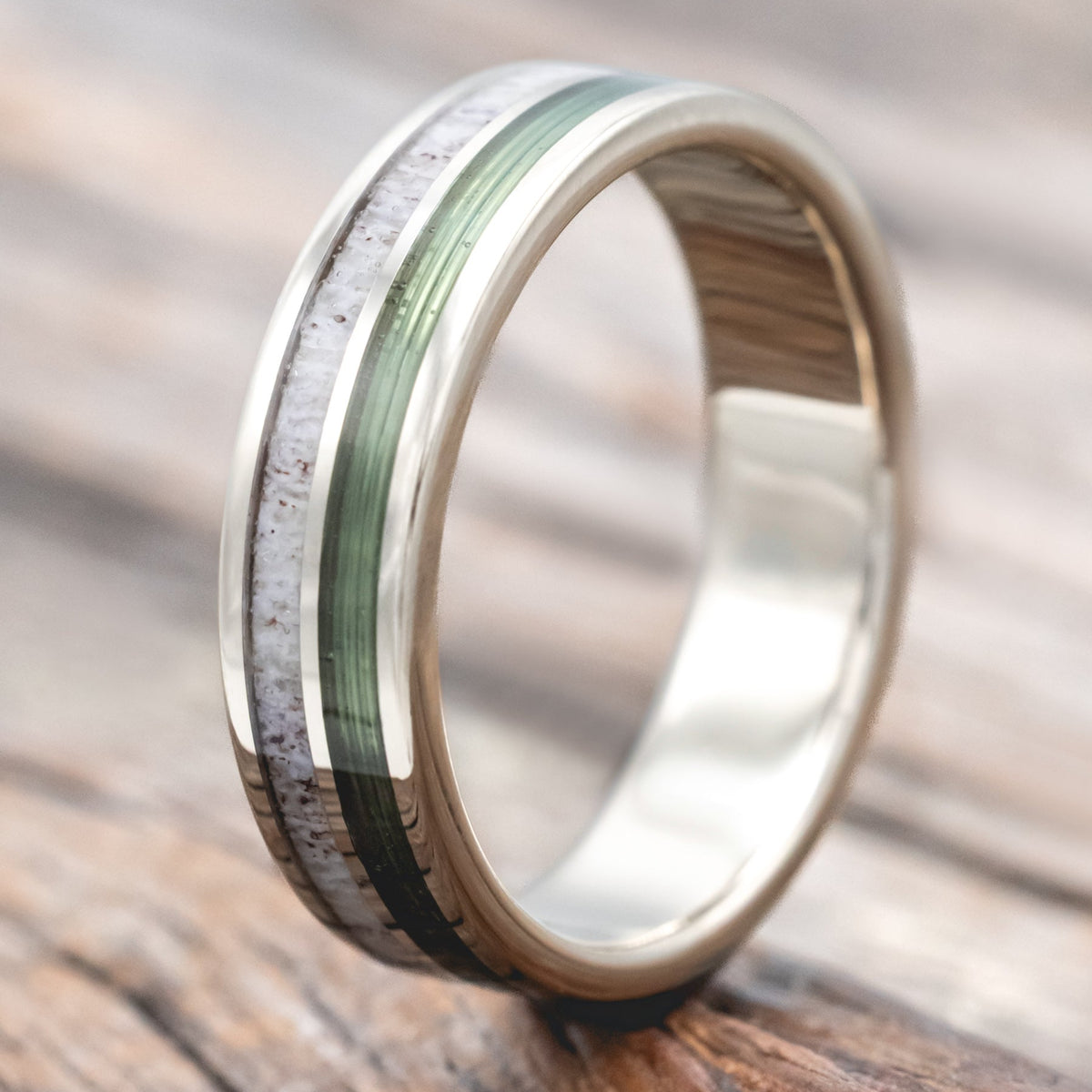 "Dyad" - Antler & Fishing Line Wedding Band-Staghead Designs