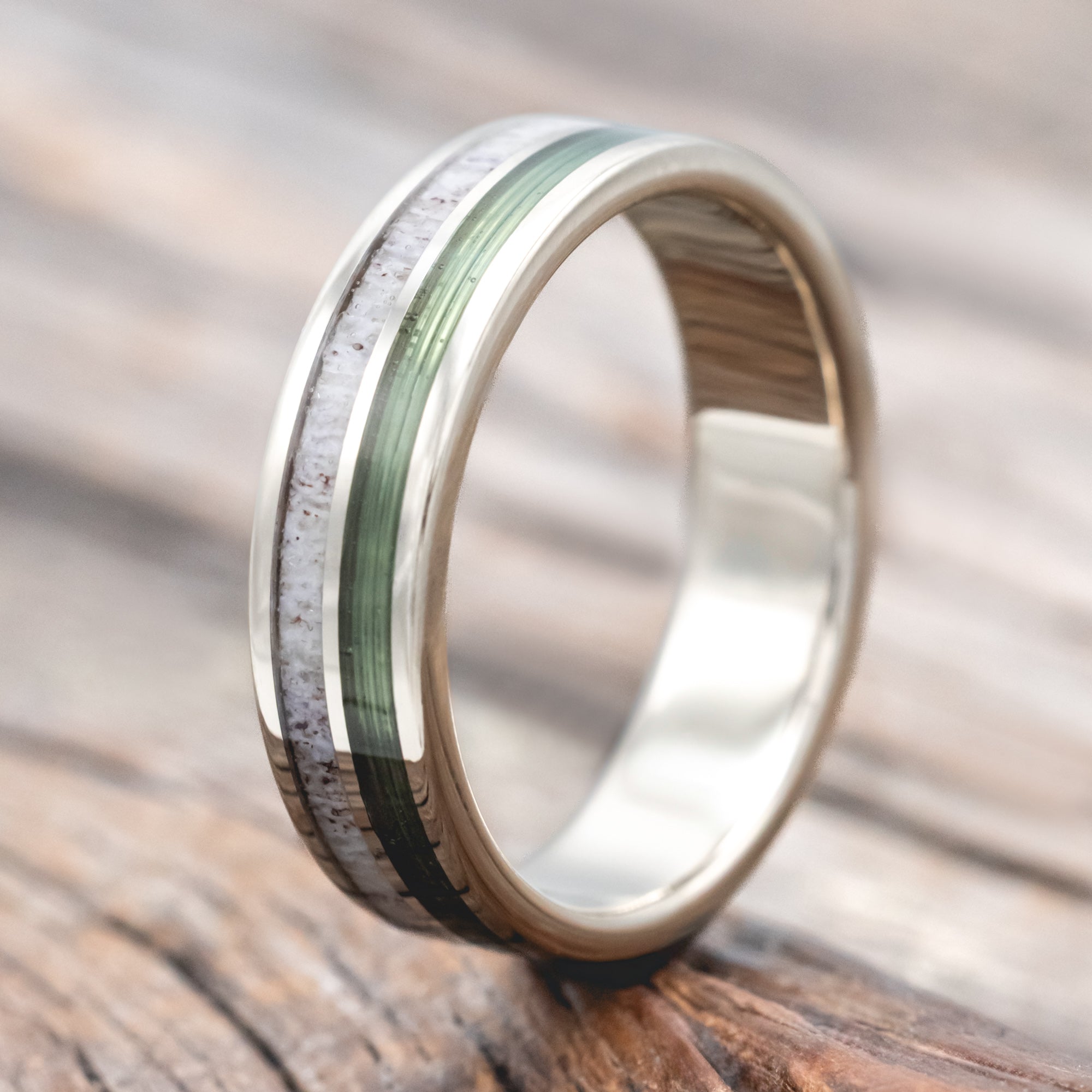 "Dyad" - Antler & Fishing Line Wedding Band-Staghead Designs