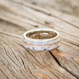 "DYAD" - ELK ANTLER WEDDING BAND WITH A HAMMERED 14K GOLD INLAY-3