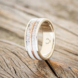 "DYAD" - ELK ANTLER WEDDING BAND WITH A HAMMERED 14K GOLD INLAY-1