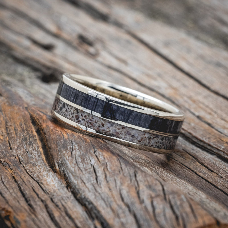 "DYAD" - GREY BIRCH WOOD & ANTLER WEDDING BAND-Staghead Designs