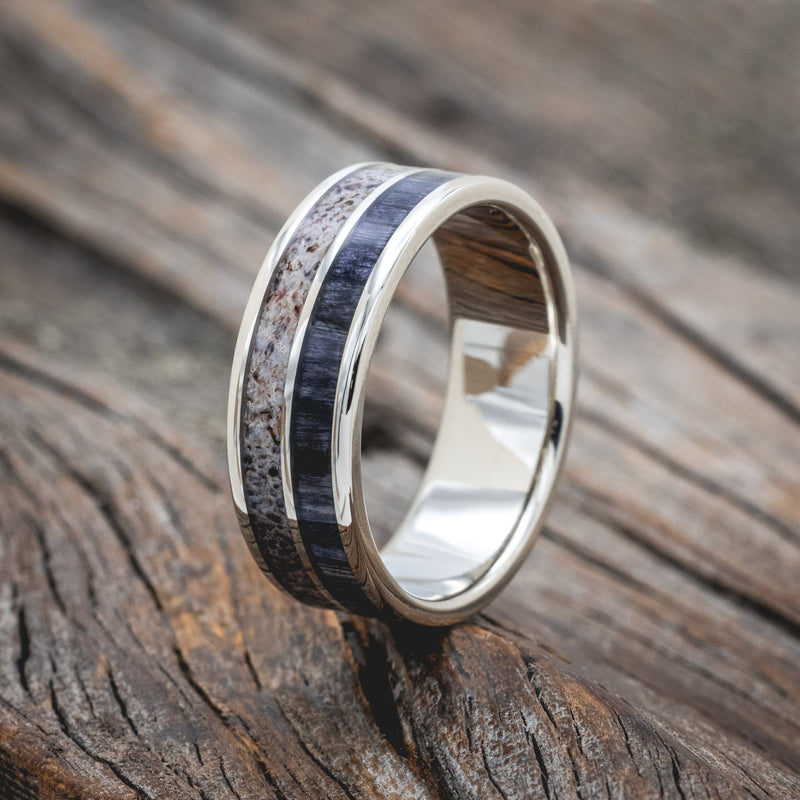 "DYAD" - GREY BIRCH WOOD & ANTLER WEDDING BAND-Staghead Designs