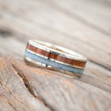 "DYAD" - MATCHING SET OF COTTON CANDY OPAL & REDWOOD WEDDING BANDS-Staghead Designs