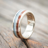 "DYAD" - MATCHING SET OF COTTON CANDY OPAL & REDWOOD WEDDING BANDS-Staghead Designs