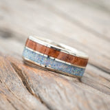 "DYAD" - MATCHING SET OF COTTON CANDY OPAL & REDWOOD WEDDING BANDS-Staghead Designs