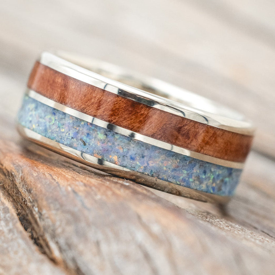 "DYAD" - COTTON CANDY OPAL & REDWOOD WEDDING BAND-Staghead Designs