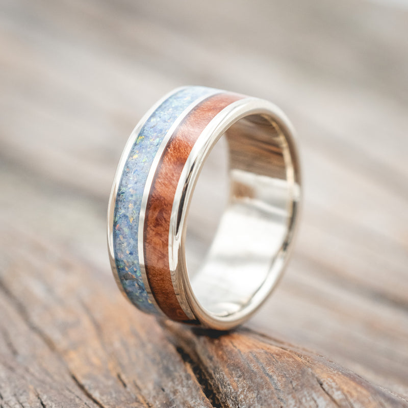 "DYAD" - COTTON CANDY OPAL & REDWOOD WEDDING BAND-Staghead Designs