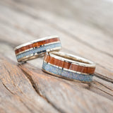 "DYAD" - MATCHING SET OF COTTON CANDY OPAL & REDWOOD WEDDING BANDS-Staghead Designs