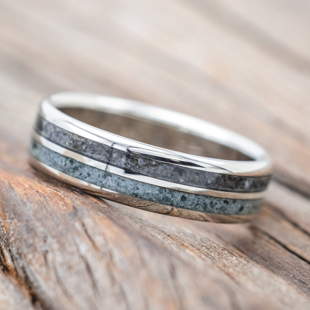 "DYAD" - MOSS AGATE & MOONSTONE WEDDING BAND-Staghead Designs