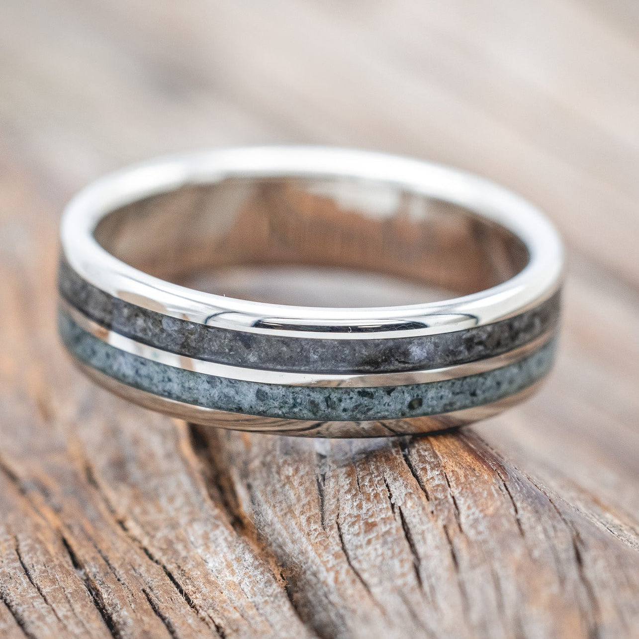 "DYAD" - MOSS AGATE & MOONSTONE WEDDING BAND-Staghead Designs