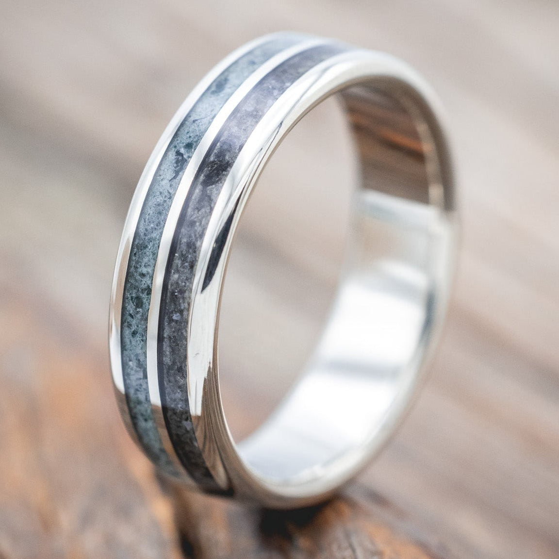 "DYAD" - MOSS AGATE & MOONSTONE WEDDING BAND-Staghead Designs