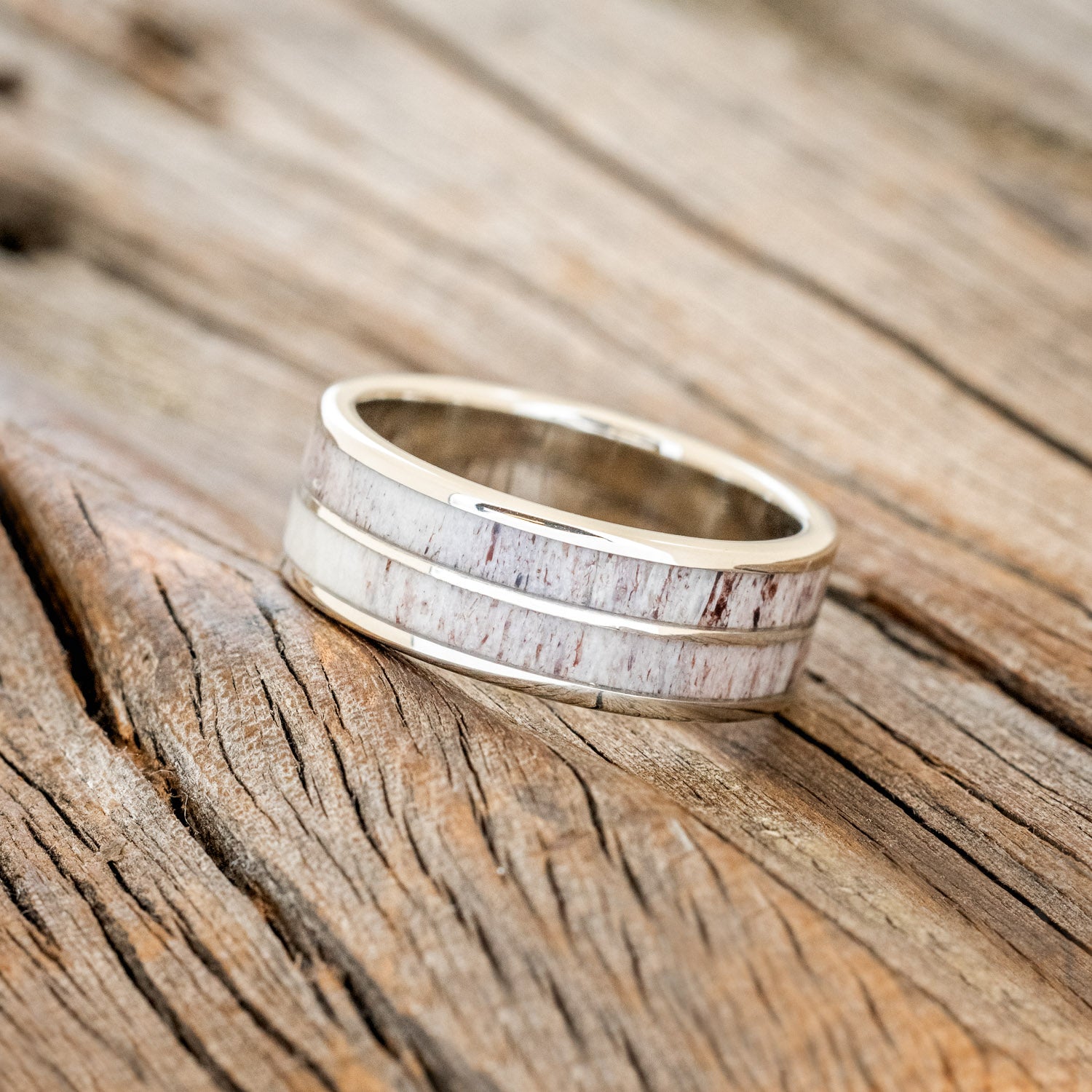 "DYAD" - ANTLER INLAY WEDDING BAND-14