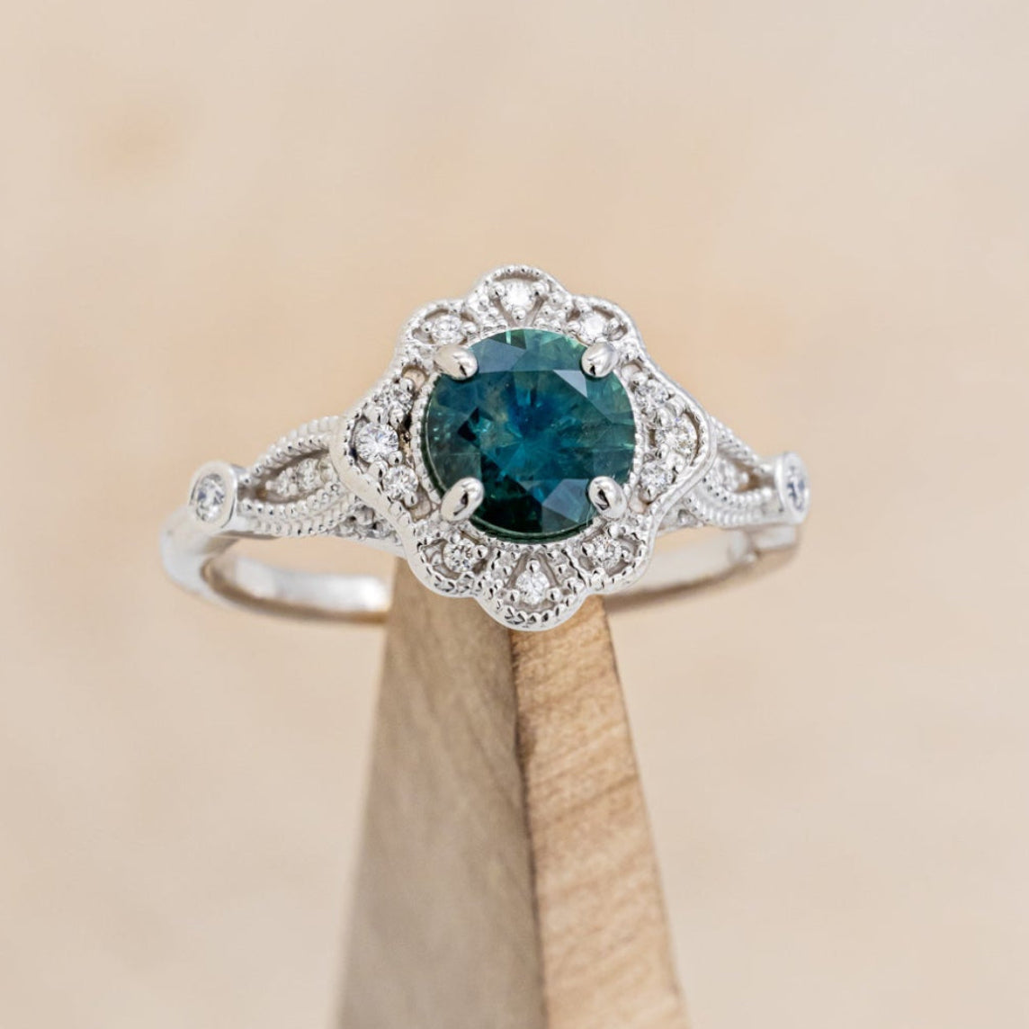 "EILEEN" - ROUND CUT MONTANA SAPPHIRE ENGAGEMENT RING WITH DIAMOND ACCENTS & TRACER-4