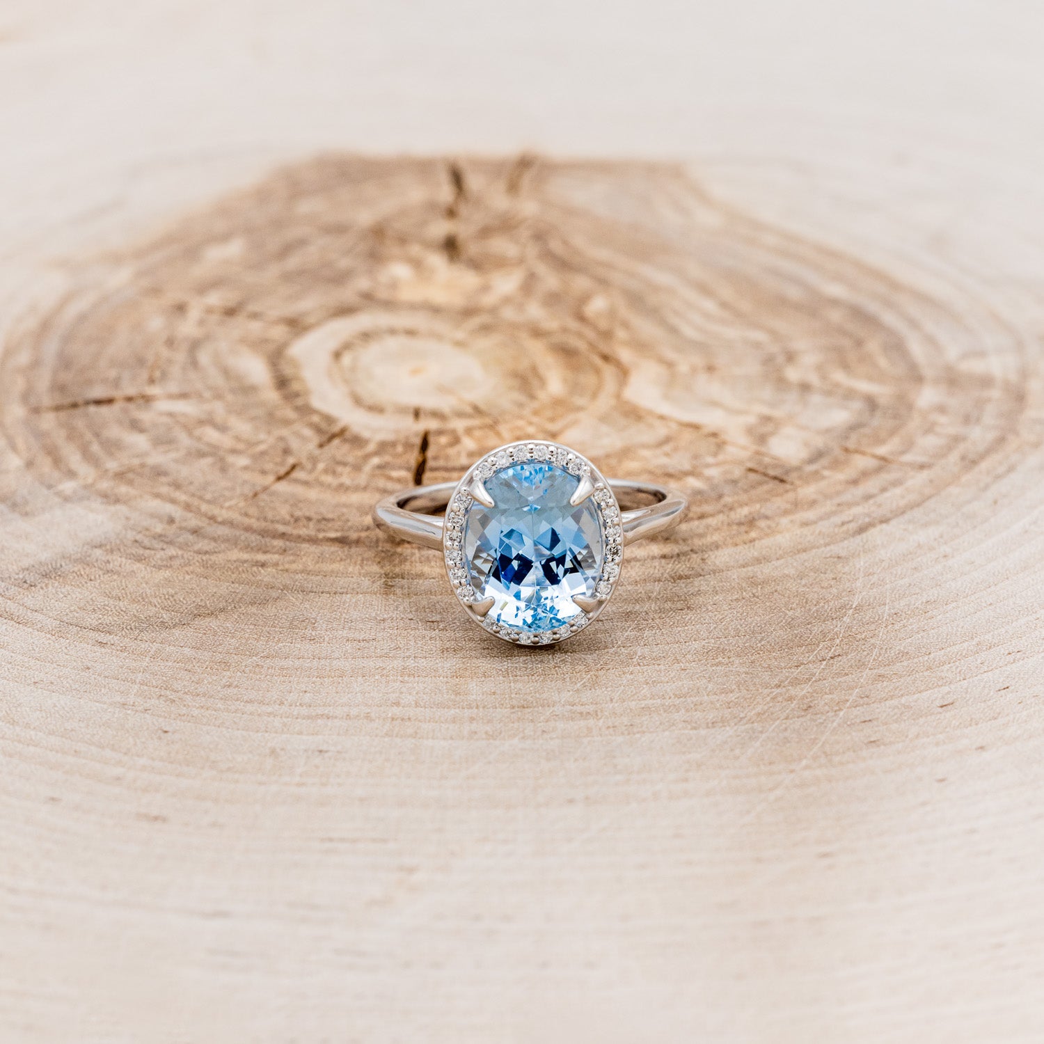 "ELITE" - OVAL AQUAMARINE ENGAGEMENT RING WITH DIAMOND HALO-4